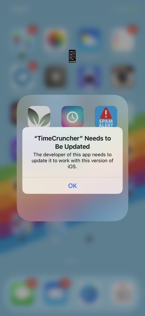 iOS 14.6 Alert that TimeCruncher will no longer work.